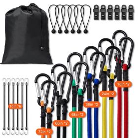30 Piece Bungee Cords Assortment, 8 mm Heavy Duty Bungee Straps with A3 Steel Carabiners, Includes 10", 18", 24", 36", 48", 60", 72"