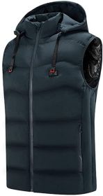 Heated Hooded Vest USB Interface Heated Warm Jacket without Battery (size: LAKE BLUE-M)
