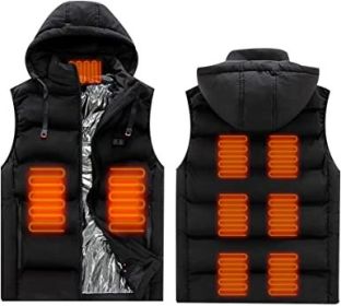 Heated Hooded Vest USB Interface Heated Warm Jacket without Battery (size: BLACK-3XL)