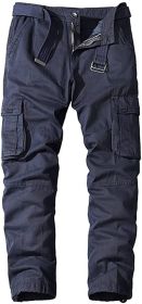 Men's Casual Pants Loose Straight Multi Pocket Outdoor Work Cotton Trousers (Color: Blue, size: L)
