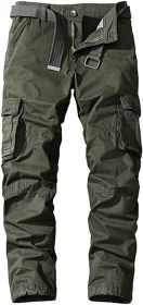 Men's Casual Pants Loose Straight Multi Pocket Outdoor Work Cotton Trousers (Color: Green, size: XL)