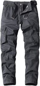 Men's Casual Pants Loose Straight Multi Pocket Outdoor Work Cotton Trousers (Color: Dark grey, size: L)
