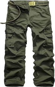 Men's Casual Cargo Trousers Work Autumn Slim-fit Work Pant with Pockets (Color: Green, size: 38)