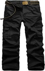Men's Casual Cargo Trousers Work Autumn Slim-fit Work Pant with Pockets (Color: Black, size: 30)
