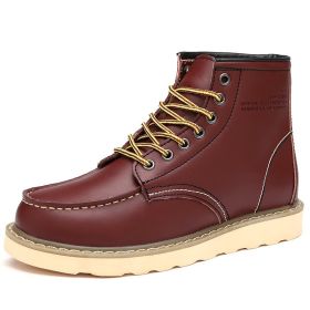 2024 new fashion men's Doc Martens single shoes cotton shoes warm (Color: Wine red, size: 43)