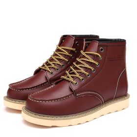 2024 new fashion men's Doc Martens single shoes cotton shoes warm (Color: Wine red, size: 46)